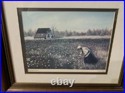 Little Cotton Picker Framed Painting Signed by Elloween Matthews 17.5x14.5