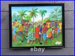 Louines Mentor Painting Haitian Folk Art Farming Village Scene