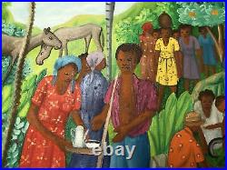 Louines Mentor Painting Haitian Folk Art Farming Village Scene