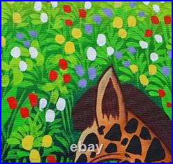 Louis Rosemond (Haitian, B 1957) folk art oil LG canvas painting with animals