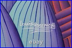 Louis Rosemond (Haitian, B 1957) folk art oil LG canvas painting with animals