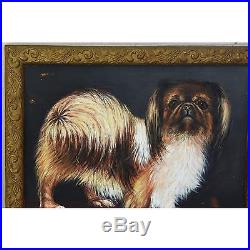 Lovely Charming Antique Folk Art Dog Oil Painting