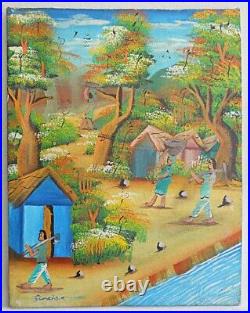 Lumber Jacks Haitian Occupations Vintage Folk Art Painting Native Sinclair Naive