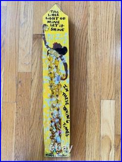 MARY PROCTOR Little Light of Mine Yellow Jeweled Wood Outsider Folk Art Signed