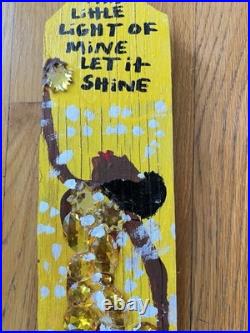 MARY PROCTOR Little Light of Mine Yellow Jeweled Wood Outsider Folk Art Signed