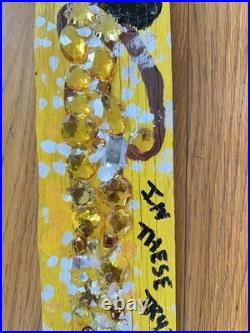 MARY PROCTOR Little Light of Mine Yellow Jeweled Wood Outsider Folk Art Signed
