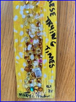 MARY PROCTOR Little Light of Mine Yellow Jeweled Wood Outsider Folk Art Signed