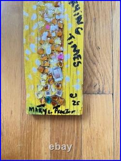 MARY PROCTOR Little Light of Mine Yellow Jeweled Wood Outsider Folk Art Signed