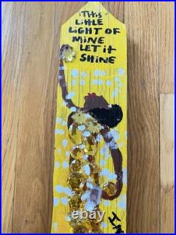 MARY PROCTOR Little Light of Mine Yellow Jeweled Wood Outsider Folk Art Signed