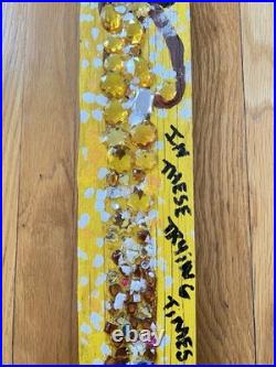 MARY PROCTOR Little Light of Mine Yellow Jeweled Wood Outsider Folk Art Signed