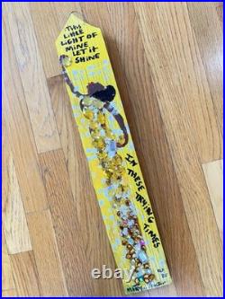 MARY PROCTOR Little Light of Mine Yellow Jeweled Wood Outsider Folk Art Signed