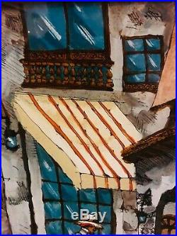 MCM Folk Art Original Reverse Painting On Glass Mexican Village Signed 19.5x16