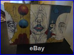 MICHAEL BANKS MODERN FOLK ART PAINTING ABSTRACT POP FACES 14.5 x 21