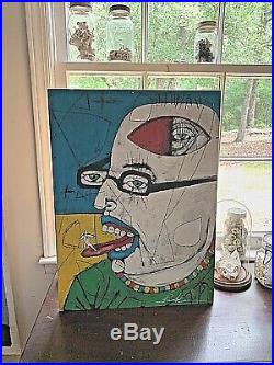 MICHAEL BANKS Outsider FOLK ART MAN with Tongue Sticking out