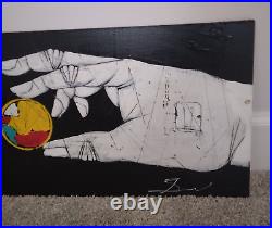 MICHAEL BANKS Outsider FOLK ART PAINTING 11.75 x 24 ALABAMA HAND MARBLE BALL