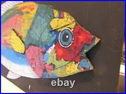 MICHAEL BANKS Outsider FOLK ART PAINTING rainbow FISH 24 x 16 ALABAMA