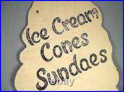 MID CENTURY 1950's FOLK ART ICE CREAM CONES HAND PAINTED ADVERTISING SIGN