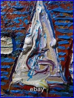 MODERN? ORIGINAL OIL? PAINTING VINTAGE OUTSIDER MODERN? ART URBAN GRAfFITI UNIQUE? A
