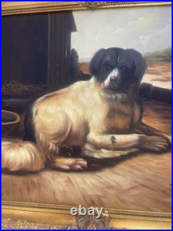 M. Morgan Original Oil Painting Dog Portrait, Large Gilt Framed Folk Art