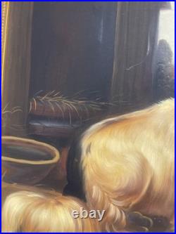 M. Morgan Original Oil Painting Dog Portrait, Large Gilt Framed Folk Art