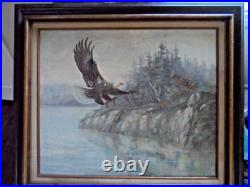 M. P. Elliot Original Vintage Bald Eagle Oil Panting On Stretched Canvas 20x24