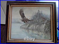 M. P. Elliot Original Vintage Bald Eagle Oil Panting On Stretched Canvas 20x24