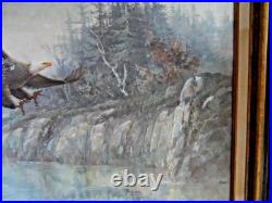 M. P. Elliot Original Vintage Bald Eagle Oil Panting On Stretched Canvas 20x24