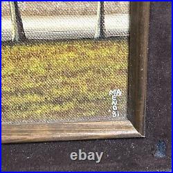 Ma Eno Signed Original Amer. Folk Art Painting Oil on Canvas Rural Scene 1981