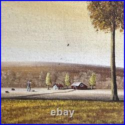 Ma Eno Signed Original Amer. Folk Art Painting Oil on Canvas Rural Scene 1981