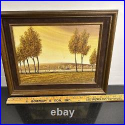 Ma Eno Signed Original Amer. Folk Art Painting Oil on Canvas Rural Scene 1981