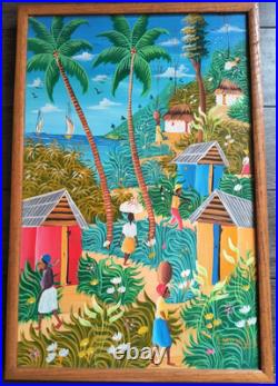 Macenat Michelet Original Oil Canvas Painting Hatian Folk Art 24.5x16.5 (23x15)