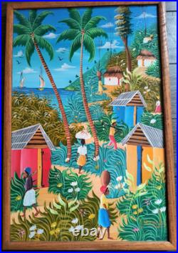 Macenat Michelet Original Oil Canvas Painting Hatian Folk Art 24.5x16.5 (23x15)
