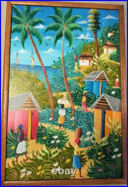 Macenat Michelet Original Oil Canvas Painting Hatian Folk Art 24.5x16.5 (23x15)