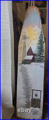 Maine Winter Acrylic Painting On antique 1920's Wood Ironing Board
