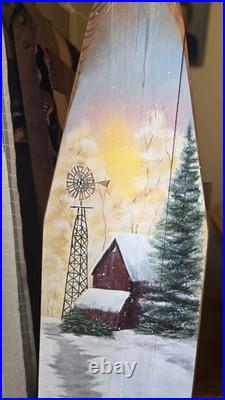 Maine Winter Acrylic Painting On antique 1920's Wood Ironing Board