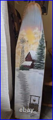 Maine Winter Acrylic Painting On antique 1920's Wood Ironing Board