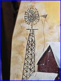 Maine Winter Acrylic Painting On antique 1920's Wood Ironing Board
