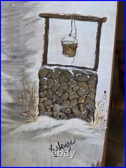 Maine Winter Acrylic Painting On antique 1920's Wood Ironing Board