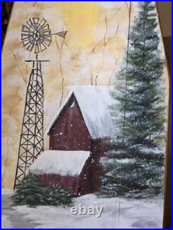 Maine Winter Acrylic Painting On antique 1920's Wood Ironing Board