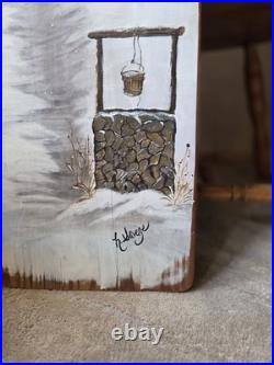 Maine Winter Acrylic Painting On antique 1920's Wood Ironing Board