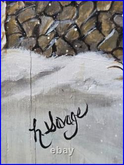 Maine Winter Acrylic Painting On antique 1920's Wood Ironing Board