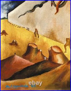 María Izquierdo Signed Handmade Oil Painting on Canvas 16x24 in Mexican Art