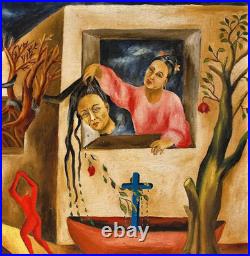 María Izquierdo Signed Handmade Oil Painting on Canvas 16x24 in Mexican Art