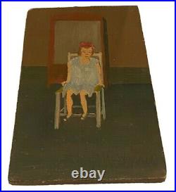 Marino Vintage Folk Art Primitive Seated Figure Portrait Study Painting On Panel