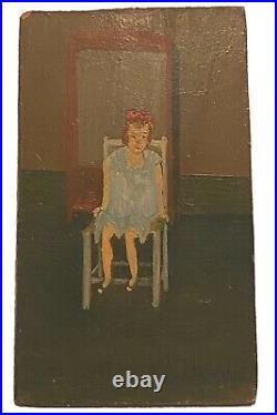 Marino Vintage Folk Art Primitive Seated Figure Portrait Study Painting On Panel