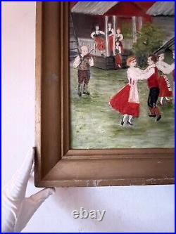 Martha Haines Antique Folk Art Dance Impressionist Oil Painting Old Figurative