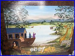Mary Ann Vessey Original Oil Painting On Board Noah's Ark Naive Folk Art