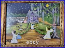 Mary Barwick Primitive Painting Alabama Angels Stork Baby Delivery Folk Art