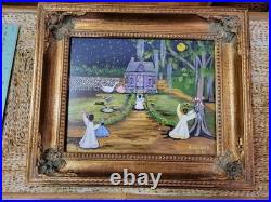 Mary Barwick Primitive Painting Alabama Angels Stork Baby Delivery Folk Art