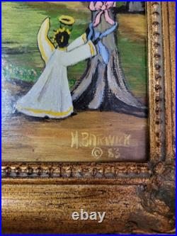 Mary Barwick Primitive Painting Alabama Angels Stork Baby Delivery Folk Art